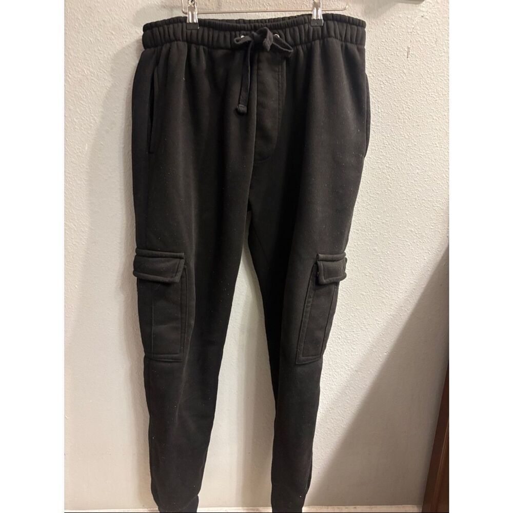 Men's Black Cargo Jogger Pants with Drawstring Waist